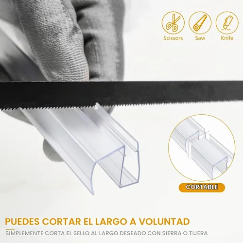Vista 6 de Tira de sellado inferior de puerta de vidrio para ducha de baño, 2 tiras de sellado de PVC transparente de 36 pulgadas de largo para panel de puerta