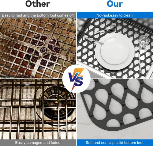 Vista 4 de TOOVEM - Tapete de silicona para fregadero de cocina, 2 unidades, antideslizante, plegable, para parte inferior de cisterna de porcelana de acero