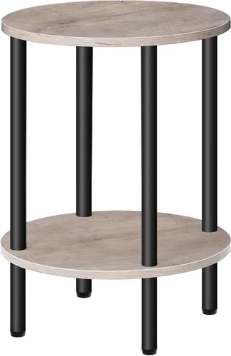 Vista 14 de CHOEZON Mesa auxiliar redonda, mesa auxiliar de 2 niveles, mesita de noche redonda pequeña con tubo de metal resistente, mesa auxiliar circular Negro