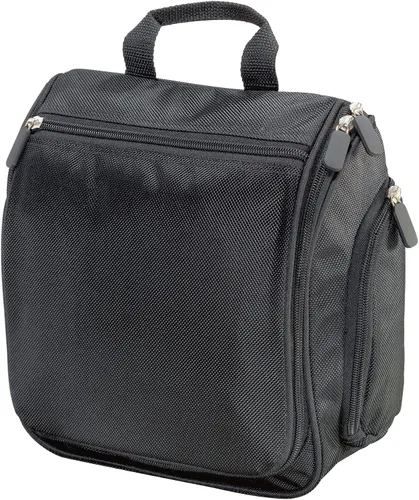 Vista 2 de Neceser colgante personalizado para hombres y mujeres para viajes, regalo de padrinos de boda bordados personalizados para kit de aseo, Negro