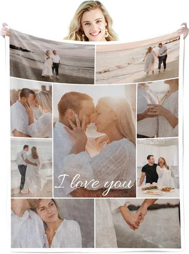 Vista 17 de Youltar Regalos personalizados para el día de la madre para mamá, manta de fotos personalizada de hija e hijo, 6 collages de fotos de 30 x 40