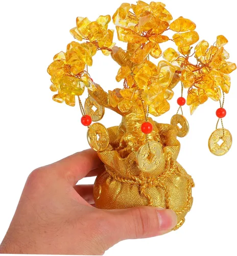Vista 7 de Homoyoyo Feng Shui árbol del dinero citrino amarillo Crytal adorno chino riqueza Yuanbao Cake Topper 7.5 in riqueza fortuna buena suerte decoración