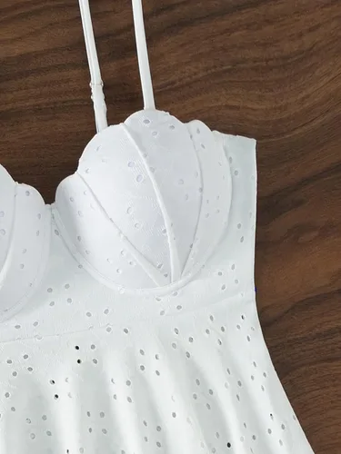 Vista 4 de Floerns Traje de baño tankini con cordón fruncido y ribete festoneado para mujer