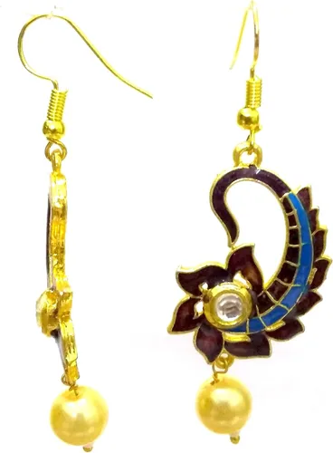 Vista 2 de DESI HAWKER Floral Meenakari Minakari Esmalte Pintura Oro Hecho a Mano Pendiente Bali Jhumki Jhumka Joyería Étnica Drop Hang NI-325