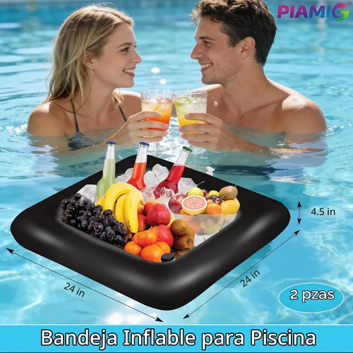 Vista 4 de Barra inflable para servir, juegos de servir ensaladas, bar, bufé, alimentos, bebidas, mesa inflable para piscina, bandeja de hielo fácil de inflar
