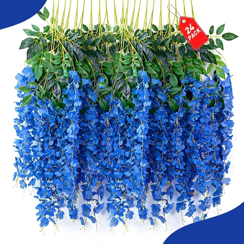 Vista 18 de Paquete de 12 flores colgantes de glicina rosa, flores colgantes falsas de 3.44 pies, guirnalda de glicina artificial para decoración de boda, telón