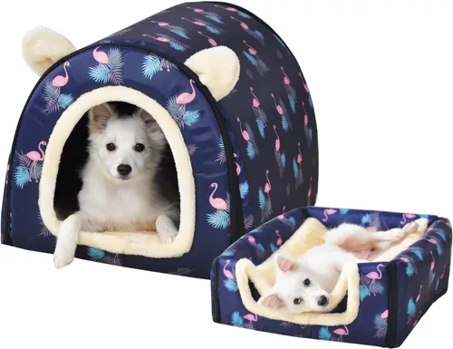 Vista 38 de Cama para gato o cama para perro, 2 formas de uso, casa de mascotas para interior con alfombra esponjosa, cubierta extraíble y lavable, fondo Grúas