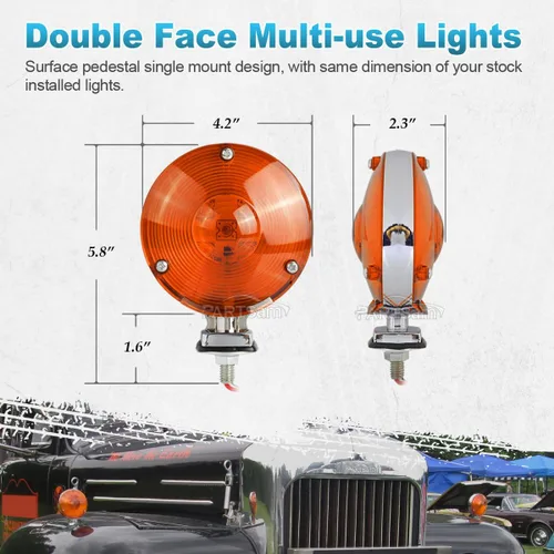 Vista 6 de Partsam 2 luces LED redondas de doble cara LED de 3.9 in, luces LED de señal de giro cromadas y ámbar, 24 diodos, luces de pedestal LED de doble