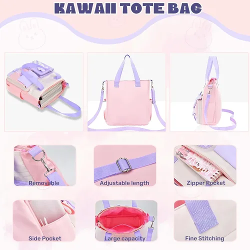 Vista 4 de LANSHIYA Mochila Kawaii para niñas escolares mochila de conejito para niños, mochila casual linda para exteriores, azul (2pcs blue), Mochila