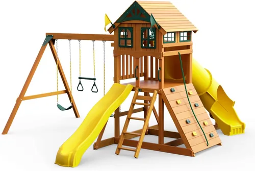 Vista 14 de Gorilla Playsets 01-0001-Y - Juego de columpio con pared de escalada ancha