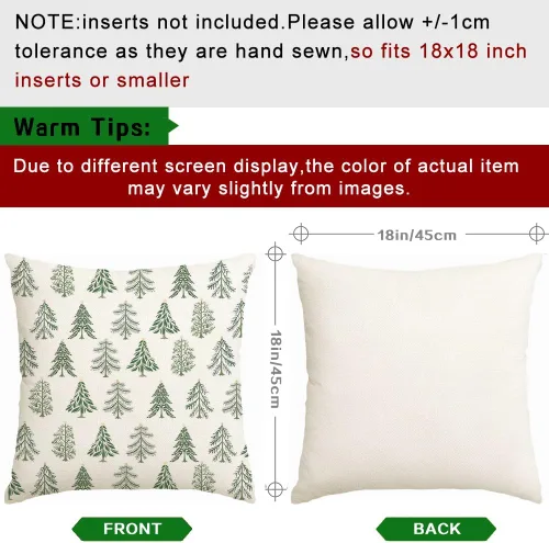 Vista 8 de RABUSOFA Juego de 2 fundas de almohada de Navidad de 18 x 18 pulgadas, decoración de árbol de Navidad, almohadas decorativas blancas, decoración