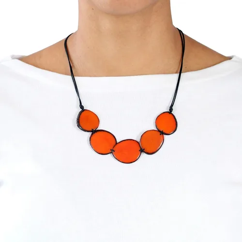 Vista 2 de Tagua Necklace Orange Chips Handmade Fair Trade, Adjustable, Lightweight by Florama Natural Jewelry