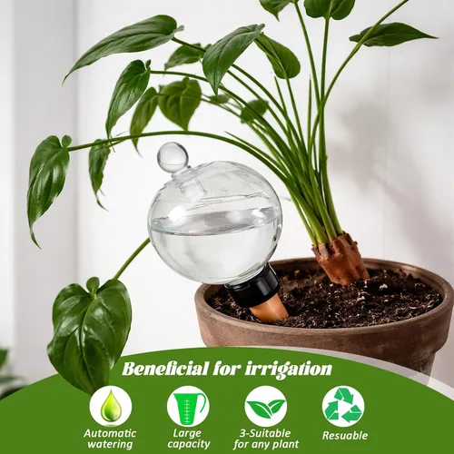 Vista 10 de Paquete de 4 globos de riego de plantas de 17.5 onzas con tapas, inserto de riego automático, bombillas de agua de plástico para plantas