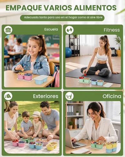 Vista 7 de Paquete de 5 recipientes reutilizables con tapas, 2 compartimentos pequeños Bento, lonchera de paja de trigo sin BPA para la escuela, viajes