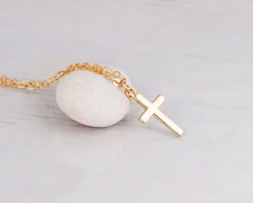 Vista 6 de Collar de cruz de oro para mujer, collares con colgante de cruz minimalista, longitud de 16 a 18 pulgadas, joyería cristiana hecha a mano, regalo