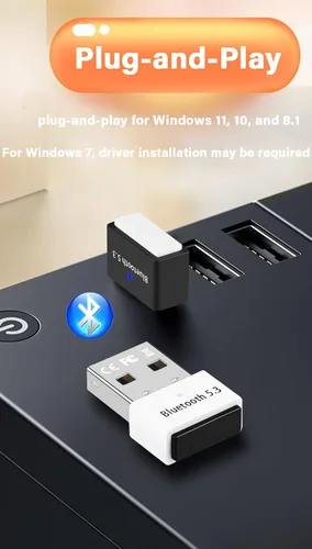 Vista 2 de Adaptador USB Bluetooth 5.3 para PC compatible con Windows 11/10/8.1/7, Plug &Play para Win11/10, Mini 5.3+EDR Bluetooth Dongle receptor