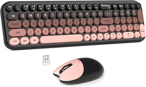 Vista 12 de Combo de teclado y mouse inalámbrico, MOWUX, teclado inalámbrico de tamaño completo para computadora de 2.4G, colorido, plug and play, teclado