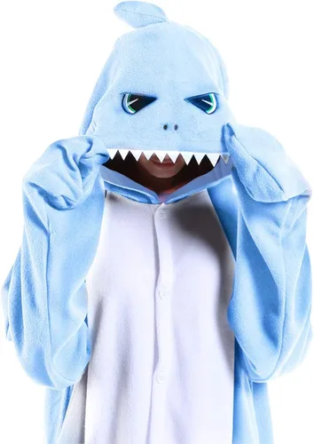 Vista 6 de dressfan - Pijama y disfraz de dibujos animados, unisex, de tiburón gris, para adultos, niños, adolescentes, mujeres y hombres