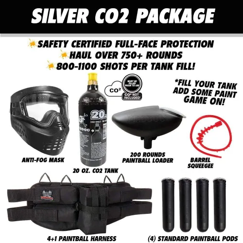 Vista 2 de Maddog JT Stealth Paintball Gun Marker and Accessory Starter Packages [CO2] Marker, 20oz CO2 Tank, Mask, Hopper, Pods, Harness & Protective Gear