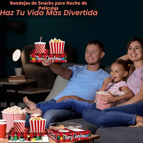 Vista 5 de 32 piezas de suministros para fiesta de Navidad, bandejas de aperitivos para noche de cine, contenedores para palomitas, dulces, comida y bebidas