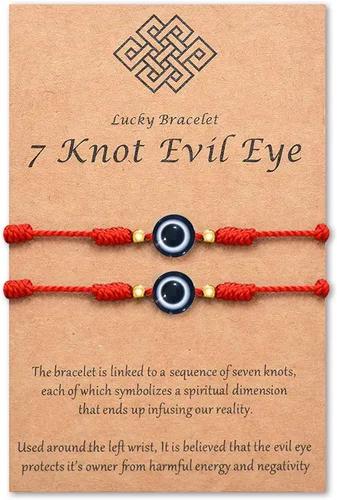 Vista 15 de Pulsera de 7 nudos contra el mal de ojo para mujeres, hombres y bebés, cuerda roja negra rosa, protección contra el mal de ojo, buena suerte, regalo