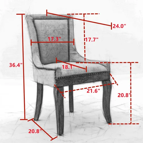 Vista 7 de A&A Furniture Ultra Side Dining Chairs Set of 2, Modern Table & Chair Sets with Thickened Fabric and Solid Wood Legs, Bronze Nail Head Accent