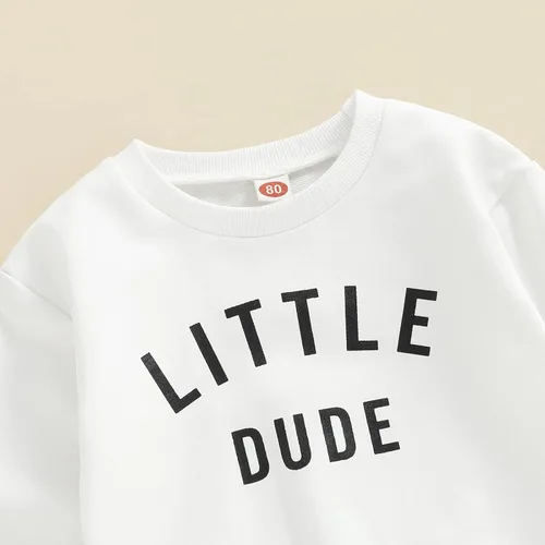 Vista 5 de wdehow Conjunto de 2 piezas para bebé niño pequeño, sudadera con estampado de letras + pantalones con cordón para otoño e invierno