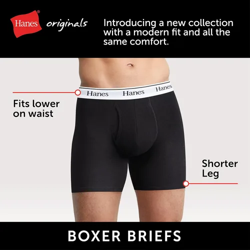 Vista 6 de Hanes Originals Mens Boxer Briefs & Trunks, Stretch Cotton Moisture-Wicking Underwear, Modern Fit Low Rise, Multipacks