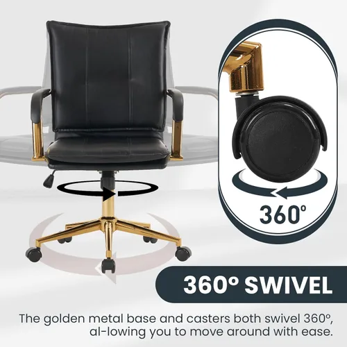 Vista 6 de MOJAY Silla de escritorio ergonómica de cuero con respaldo medio, moderna silla tapizada para computadora, silla de oficina ejecutiva con brazos