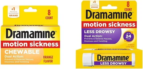 Vista 13 de Dramamine masticable, Alivio del mareo por movimiento, sabor a naranja, 4 unidades Chewables for Nausea Relief During Travel, Prevent & Relieve