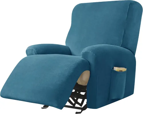 Vista 18 de Fundas elásticas para sillón reclinable, 4 piezas, funda de terciopelo ultra suave para silla reclinable, funda de sofá de un solo asiento, Beige