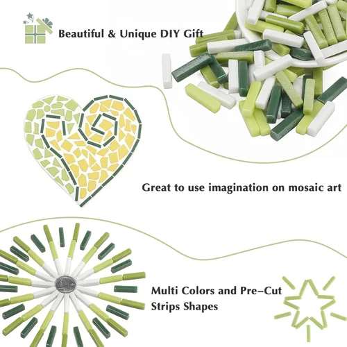 Vista 8 de Youway Style Azulejos de Mosaico para Manualidades a Granel, 200g Piezas de Vidrio de Mosaico de Colores Verdes, Azulejos de Vidrio en Tiras