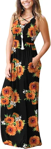 Vista 2 de LILBETTER - Vestido largo hasta el tobillo sin mangas de estilo casual para mujer, con espalda cruzada, corte suelto, con bolsillos