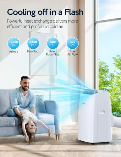 Vista 2 de VAGKRI Aire acondicionado portátil de 12,000 BTU, CA 3 en 1 con ventilador y deshumidificador, enfría hasta 450 pies cuadrados, unidad de CA de bajo