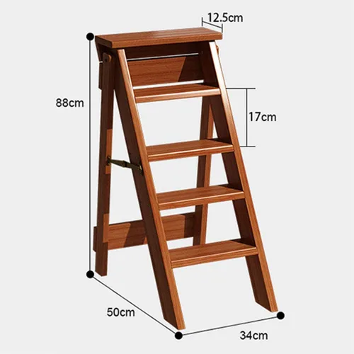 Vista 2 de Escalera de madera de 5 niveles, taburete plegable para el hogar, estante de almacenamiento multiusos para flores, escalera de escalera