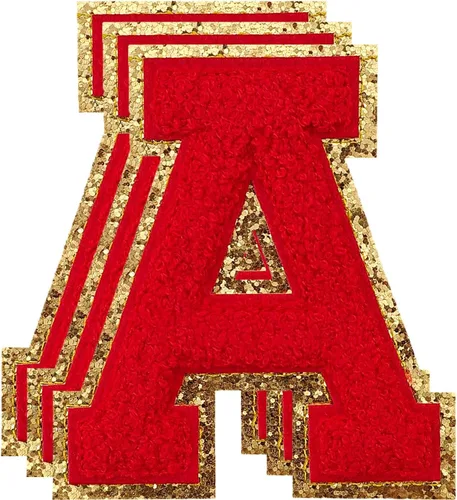 Vista 149 de 3 parches de letras de felpilla roja, parches de letras termo-adhesivas de 4-1/2" con brillantina para ropa, S