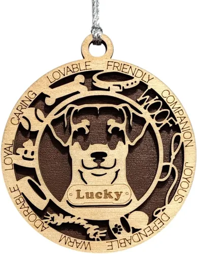 Vista 164 de Adorno de Navidad personalizado para perro Cavalier King Charles Spaniel, redondo de 3 pulgadas, madera cortada con láser de 2 capas, nombre y texto