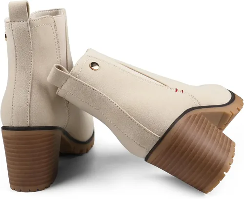 Vista 5 de JABASIC - Botines casuales de ante para mujer con tacón de bloque, botas de meter tipo Chelsea