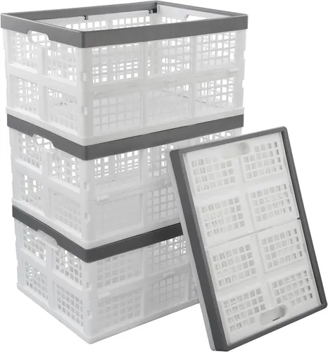 Vista 8 de 4 paquetes de cajas plegables para leche de 15 litros, contenedor de almacenamiento Foldable Space-Saving Design, Plastic Stackable Utility