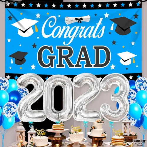 Vista 3 de KatchOn, Globos azules 2023 y pancartas de graduación – Grandes, paquete de 30 Cartel de felicitación de graduación Decoraciones de graduación