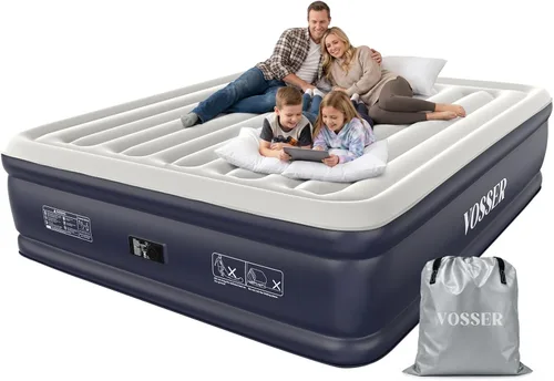 Vista 16 de VOSSER Colchón de aire individual XL con bomba incorporada, colchón inflable extra largo de 13 pulgadas elevado de 80 pulgadas, cama de aire Azul