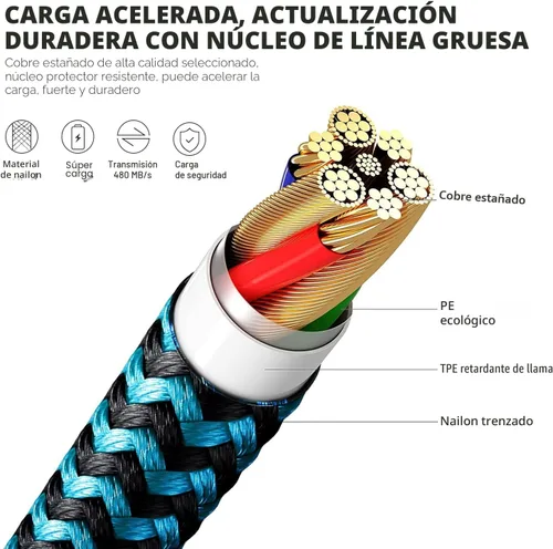 Vista 2 de SHUSEL Paquete de 3 cargadores para iPhone, cable Lightning USB de 6 pies, certificado MFi, carga rápida, nailon trenzado para iPhone, cable