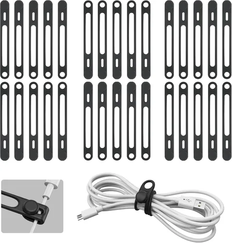 Vista 9 de Kanemc Paquete de 20 bridas de silicona para cables, organizador de cables