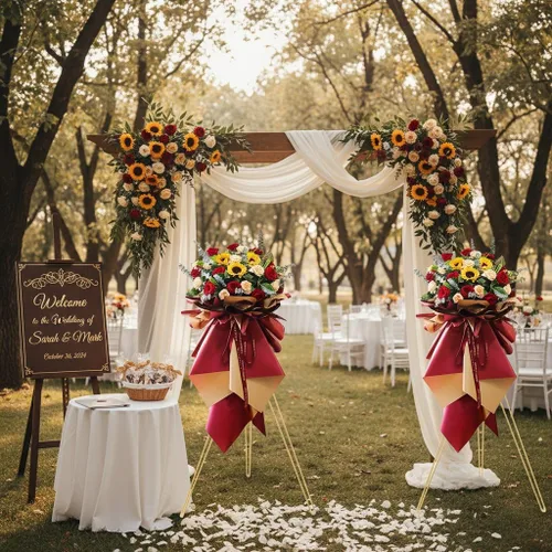 Vista 2 de Bigsee Soporte de flores doradas de 2 piezas, soporte para arreglos florales de 41.3 pulgadas de alto, soporte de metal para macetas para centros