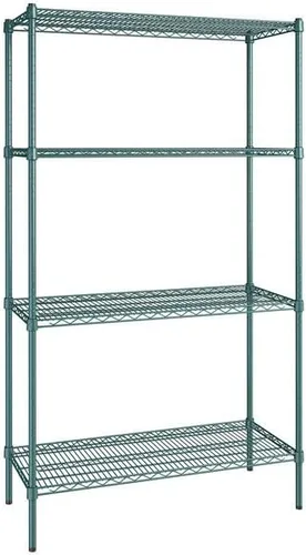 Vista 98 de Kit de 4 estantes de epoxi verde NSF de 21 x 72 pulgadas con postes de 86 pulgadas, estantería de almacenamiento resistente, kit de estantería