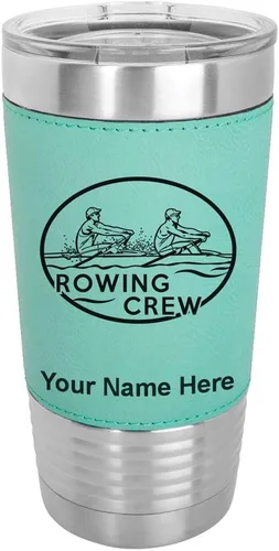 Vista 19 de LaserGram 20oz Vacuum Insulated Tumbler Mug, Rowing Crew, Personalized Engraving Included (Faux Leather, Baseball Style)