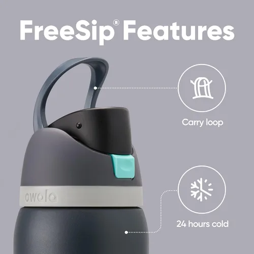 Vista 3 de Botella de agua aislada de acero inoxidable Owala FreeSip con pajita - 40 onzas, marea brumosa y funda de silicona, manga protectora antideslizante