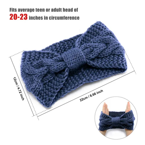 Vista 4 de Calentadores de orejas para mujer, diademas de invierno con botones para máscara, bandas de punto de ganchillo