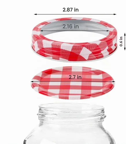 Vista 2 de 48 piezas/24 juegos de tapas y anillos de boca regular tipo dividido para conservas de tarros Mason (rojo y blanco)
