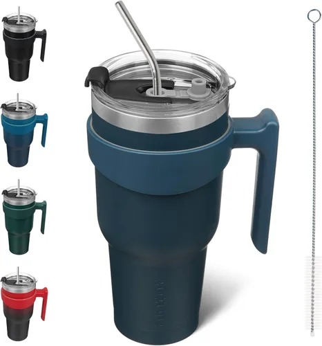 Vista 38 de BJPKPK Mini vaso de 10 onzas con tapa, popote y asa, taza de acero aislada